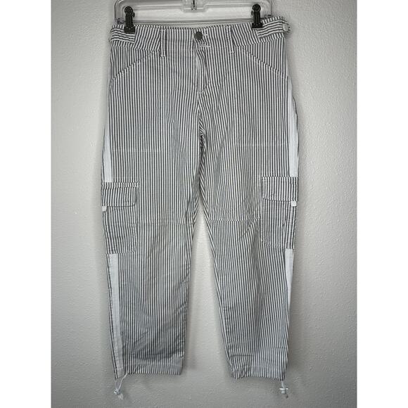 Sanctuary White & Gray Striped Cropped Utility Trouser Pant Cinched Ankle 27 - Picture 4 of 15